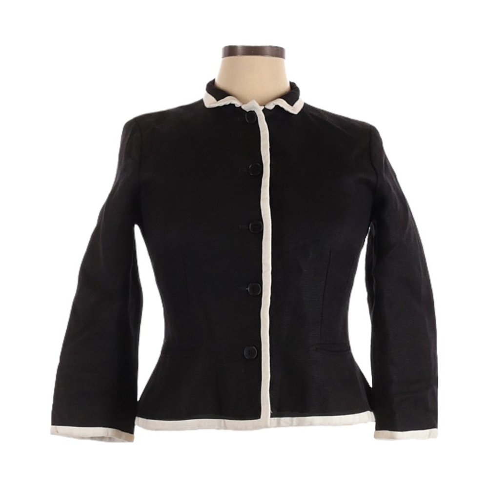 Lauren Ralph Lauren Black 100% Linen Button Up Fitted Blazer Size 10